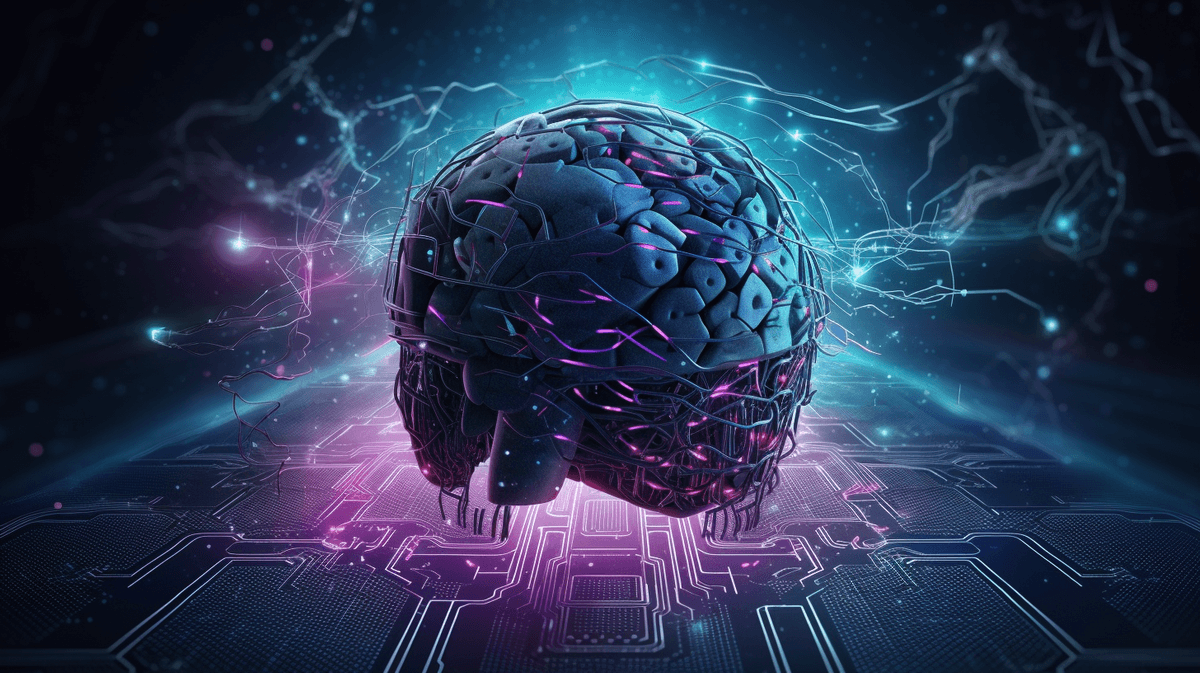 Neural network patterns overlaid on digital product interfaces showing AI integration points