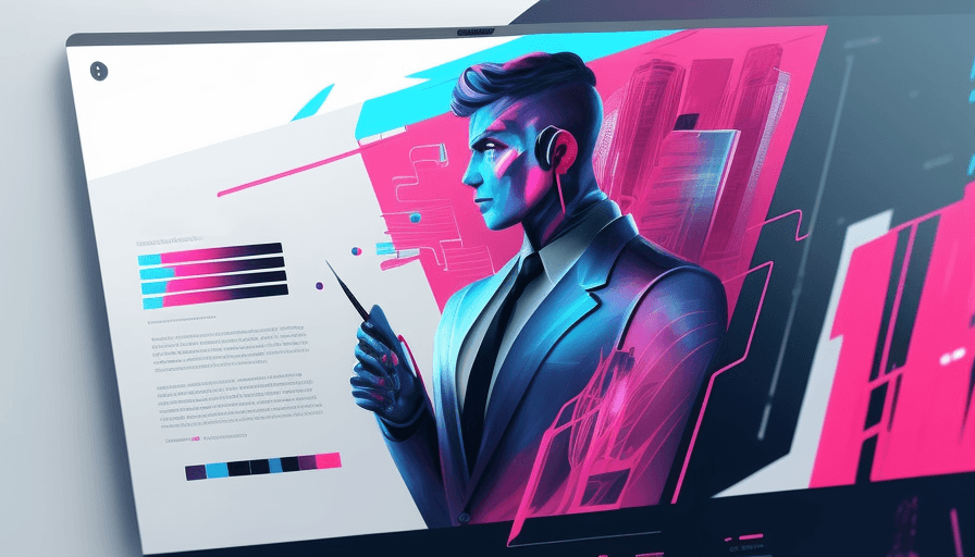 Color palette swatches arranged alongside B2B website wireframes showing contrast ratios and brand color applications