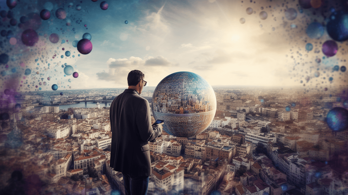 Network graph of social platform connections driving business data flows and customer interactions