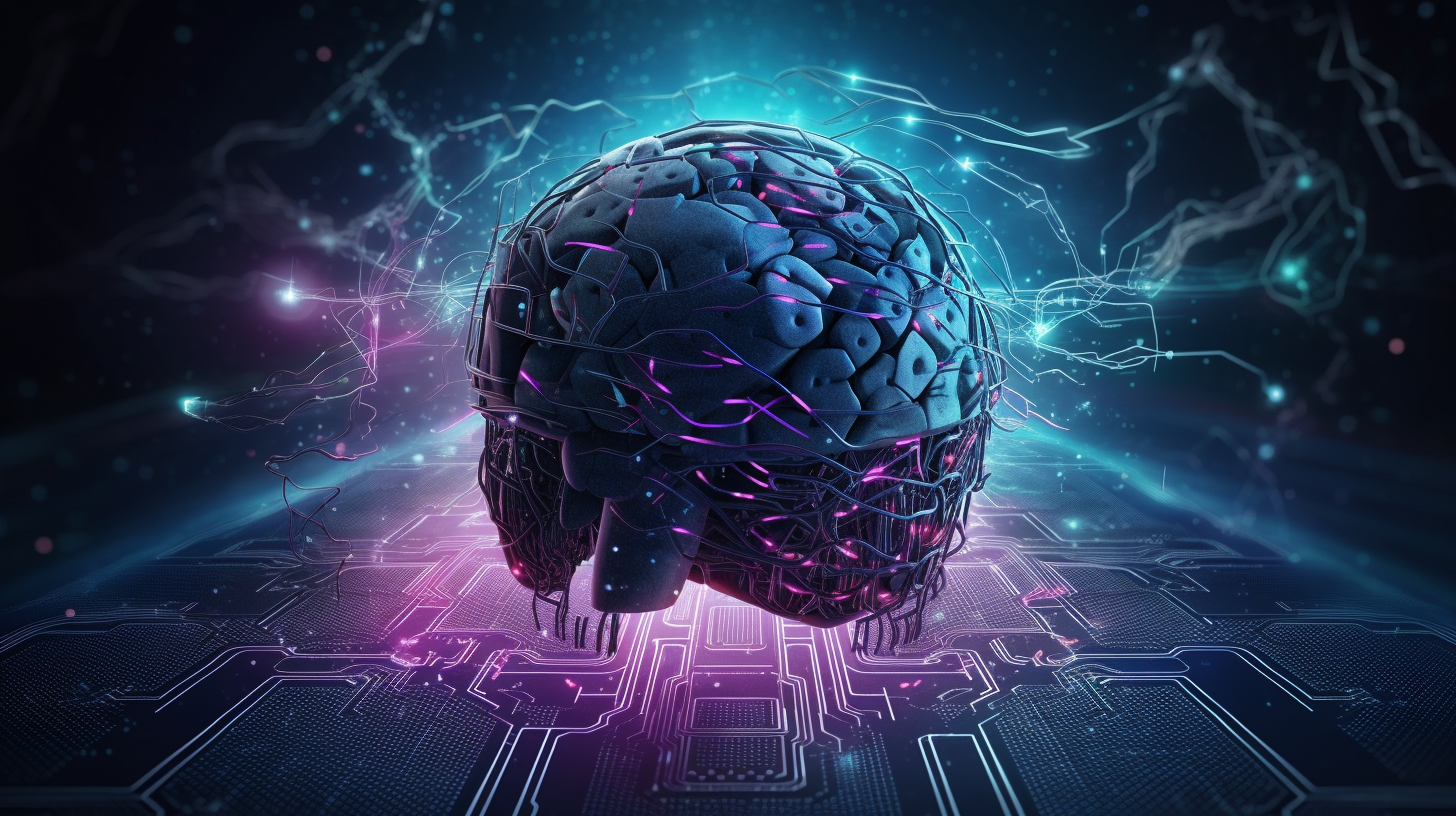 Neural network patterns overlaid on digital product interfaces showing AI integration points