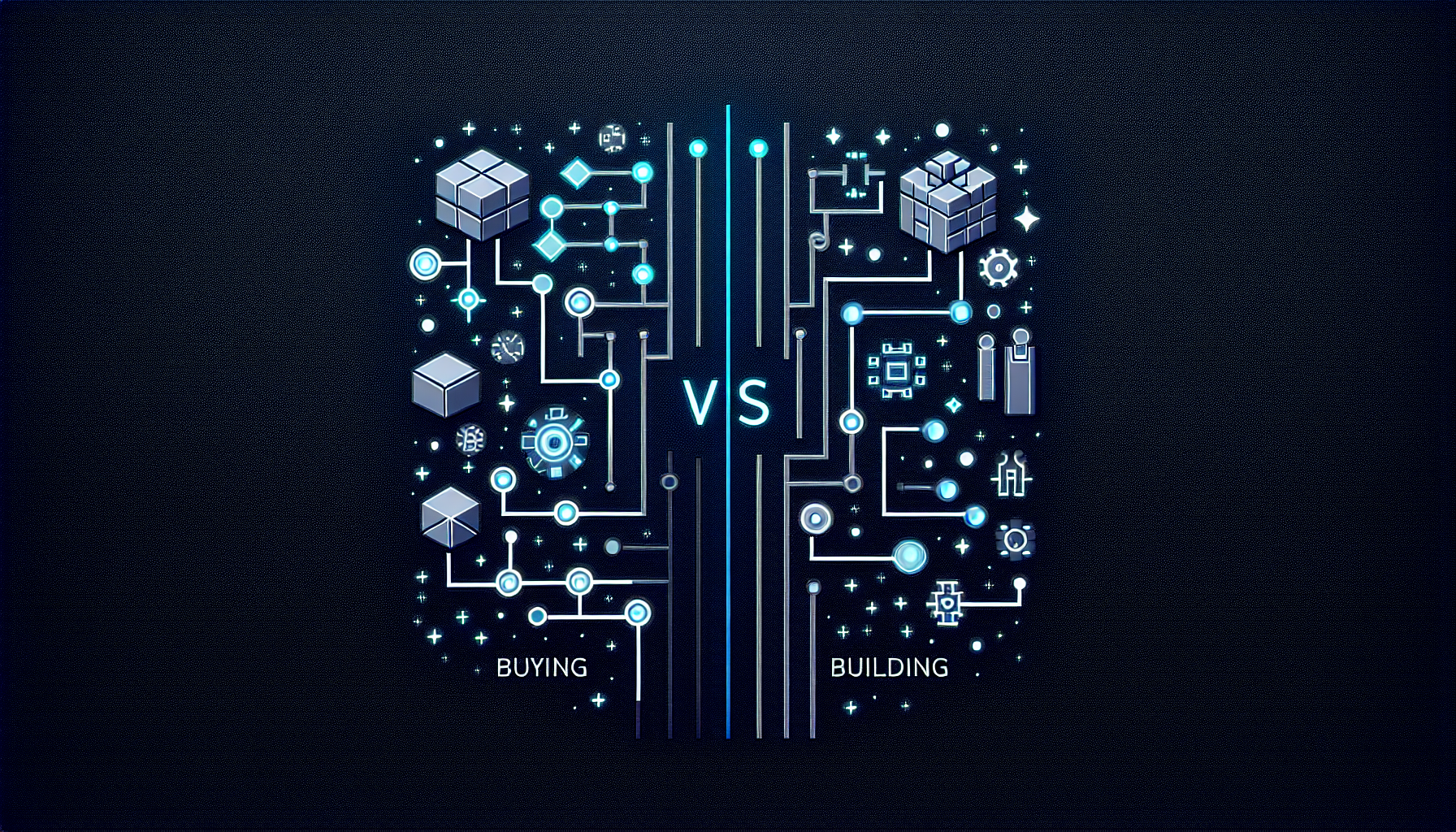 Decision tree helping businesses choose between off-the-shelf AI tools and custom-built solutions
