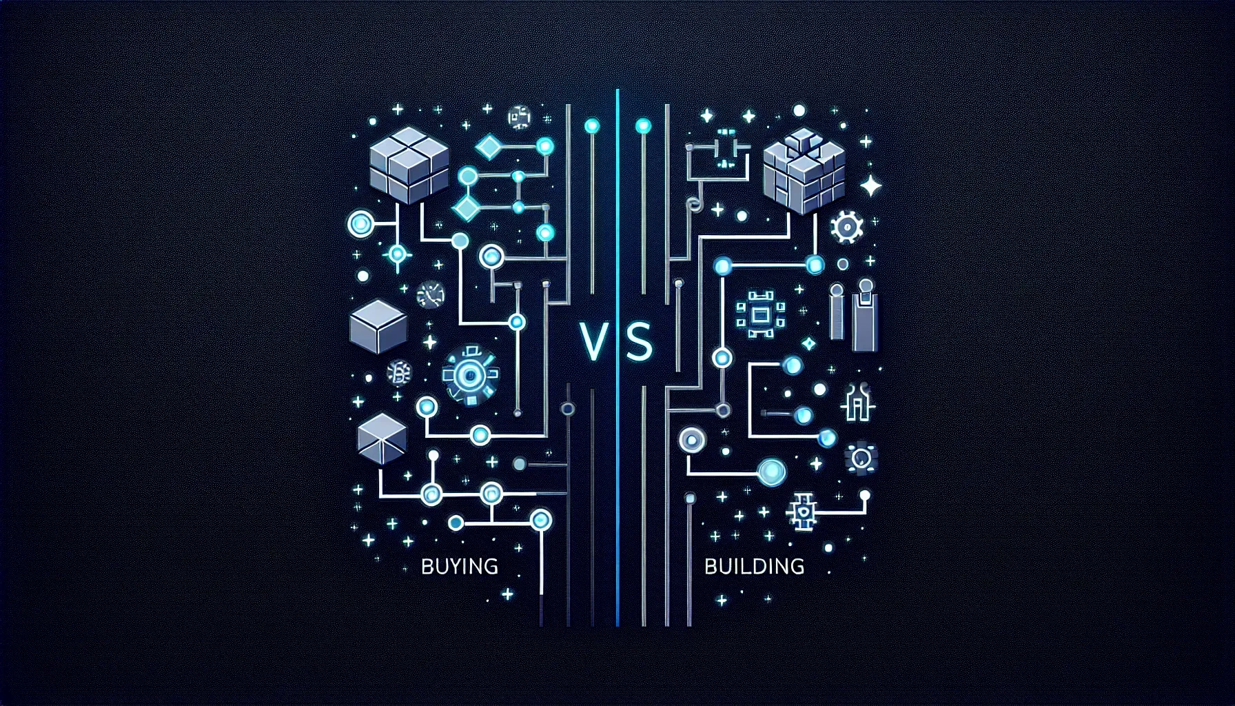 Decision tree helping businesses choose between off-the-shelf AI tools and custom-built solutions