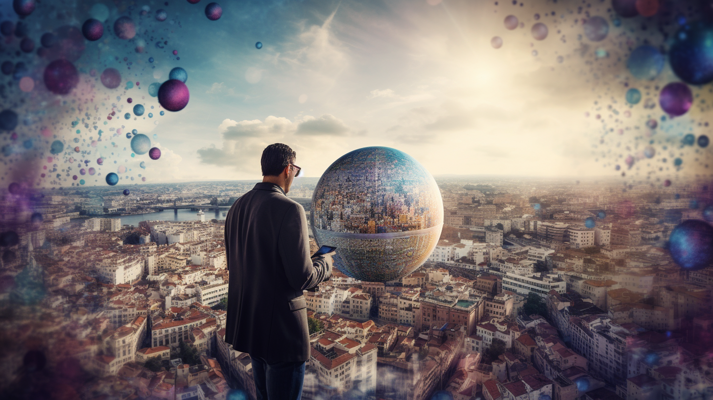 Network graph of social platform connections driving business data flows and customer interactions