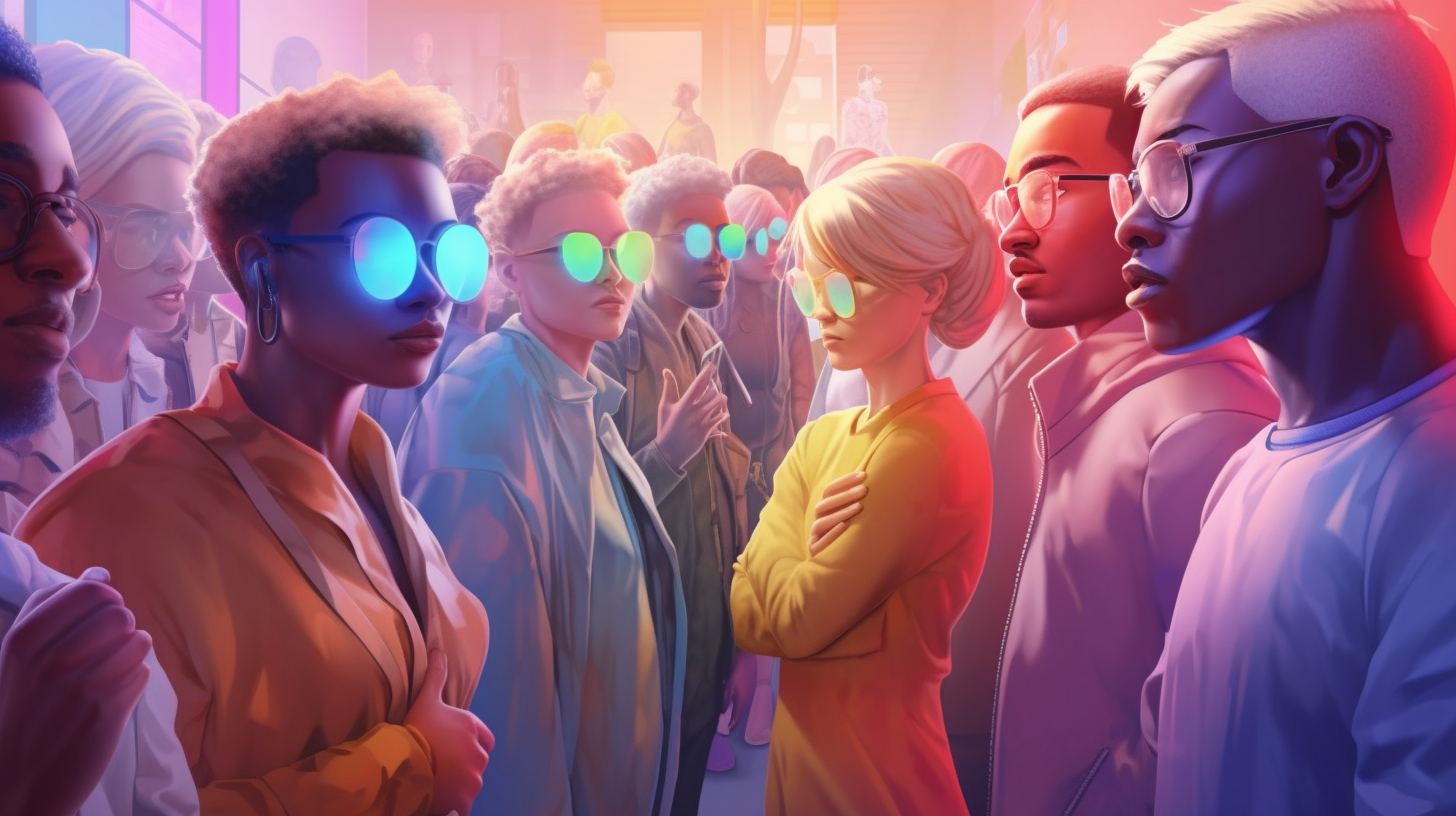 Diverse group of people represented through abstract geometric shapes in varied colors and forms