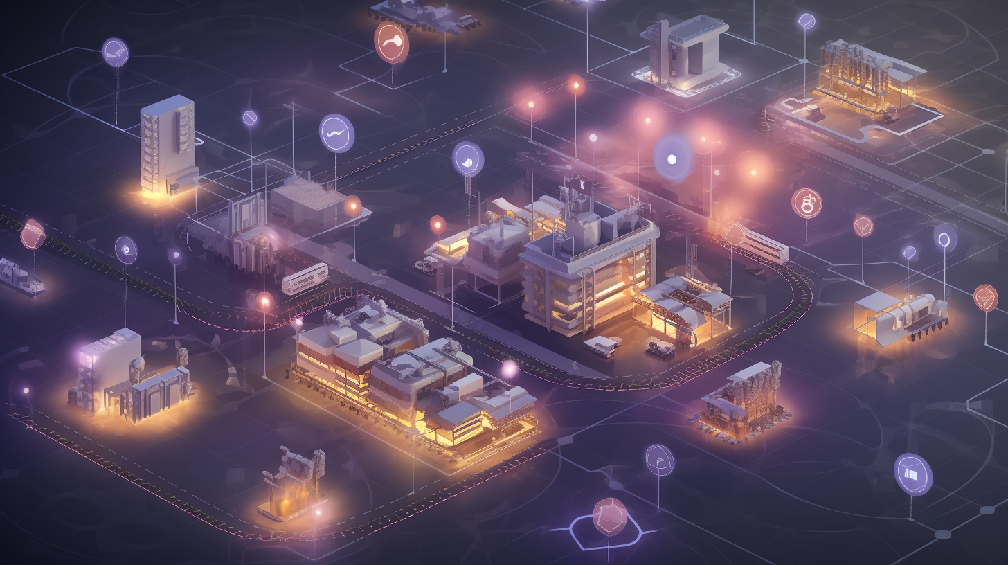 Network of connected IoT devices and sensors feeding data into a central analytics platform