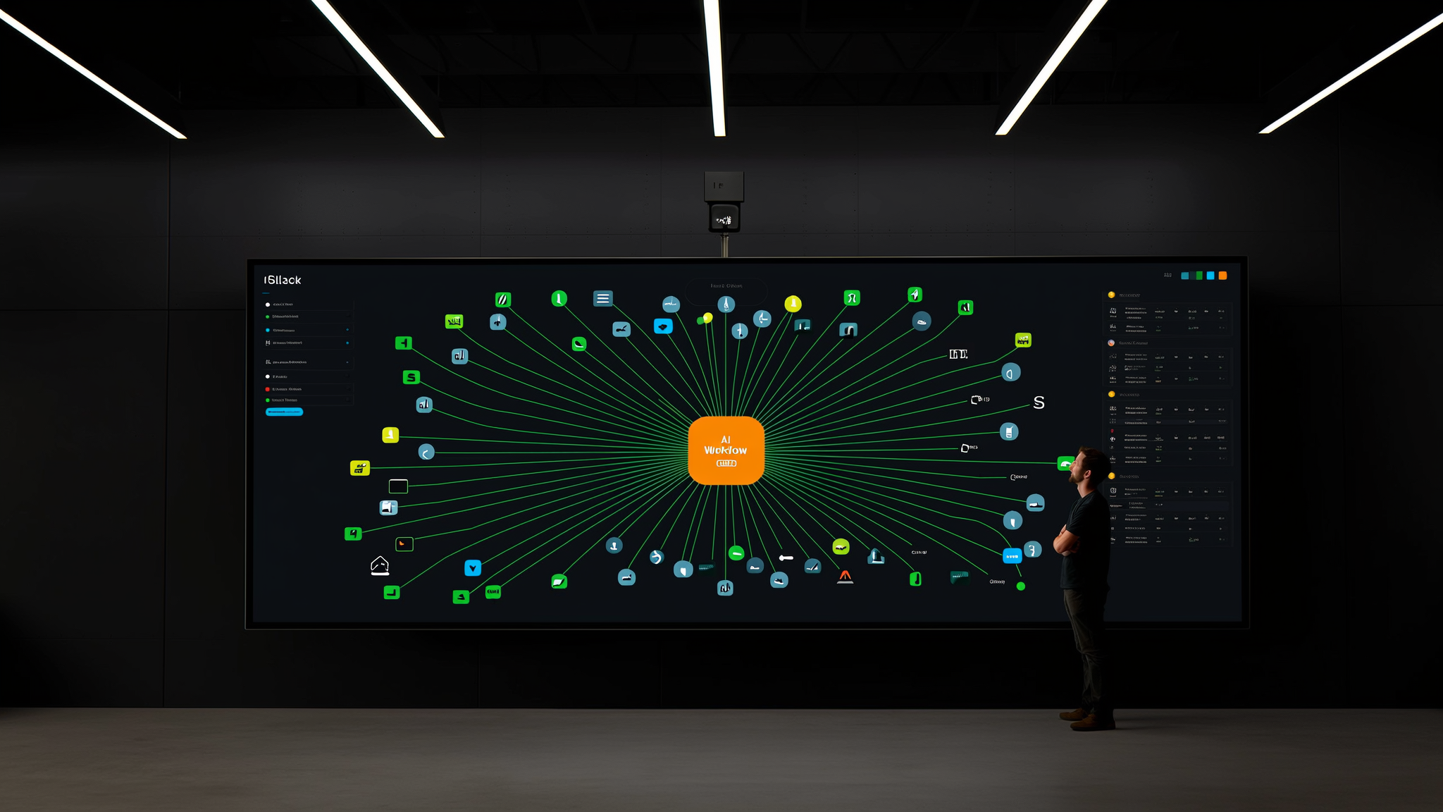 Integration diagram connecting AI orchestration layer to Slack, Jira, Salesforce, and Contentful